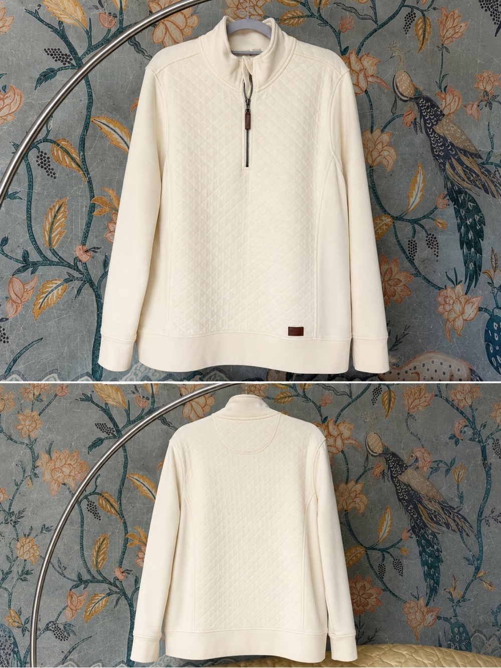 L.L.Bean Quilted Quarter Zip Pullover Cream Ivory XL
